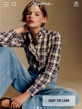 Sézane Chlo shirt/ Marine and Ecru Plaid Button-Down Shirt